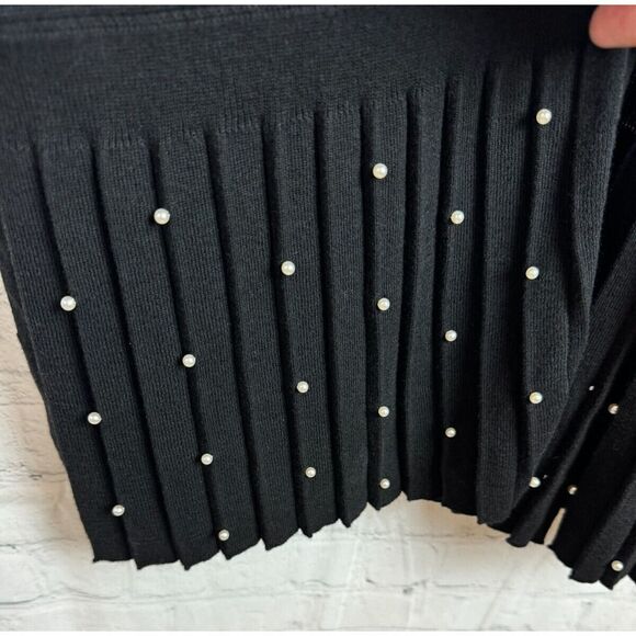 CHICO'S black knit cotton rayon pearl embellished pleated cardigan 1 M NWOT - Picture 6 of 9